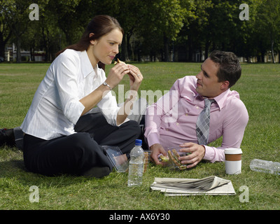 Two colleagues having lunch Stock Photo