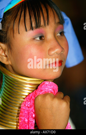 Longneck girl at annual Karen water and spirit festival Huai Suea Thao village, near Mae Hong Son, north Thailand Stock Photo