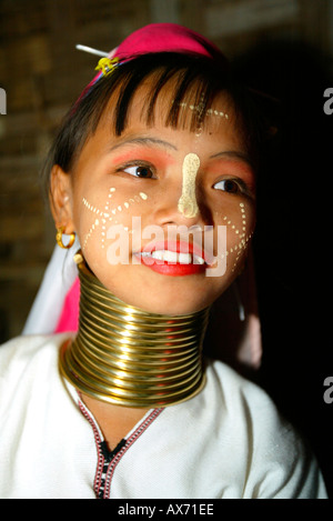 Longneck girl at annual Karen water and spirit festival Huai Suea Thao village, near Mae Hong Son, north Thailand Stock Photo