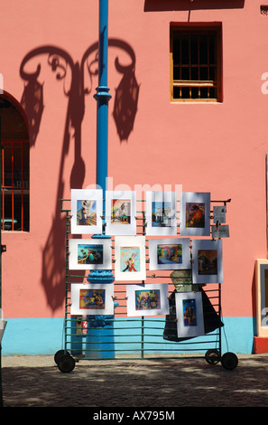 Art sold on Calle Caminito in the neighborhood of La Boca in Buenos Aires, Argentina. Stock Photo