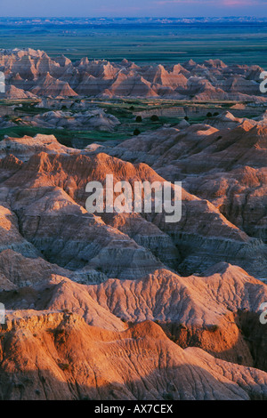 Badlands at sunset from Sage Creek Basin Overlook Badlands National Park South Dakota Stock Photo