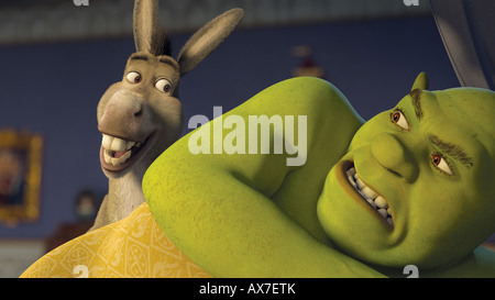 SHREK THE THIRD  2007 Dreamworks Animation/Paramount film with Shrek voiced by Mike Myers and Donkey by Eddie Murphy Stock Photo