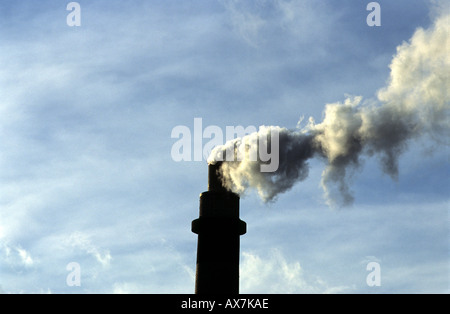 Smoke from a chimney at the Bayer chemical plant in Leverkusen, Germany. Stock Photo