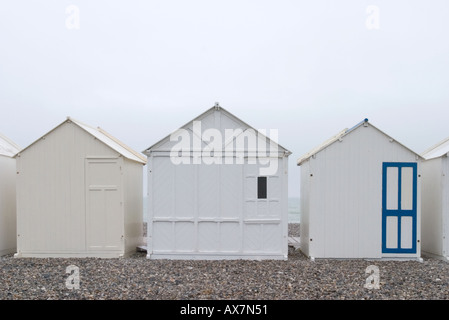 Beach huts on the front at Cayeux sur Mer Somme France Stock Photo