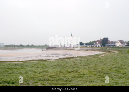 View from the bay back towards the lighthouse at Le Hourdel Somme Stock Photo