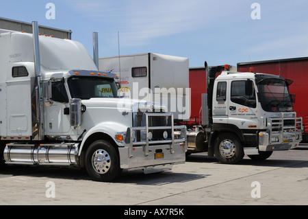 Trucks parked at a truck stop. Stock Photo