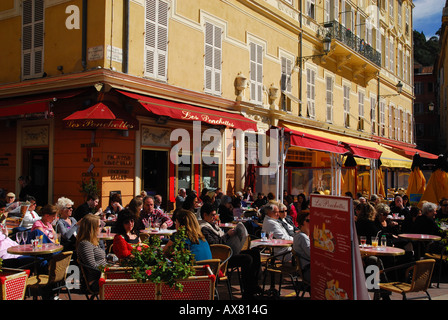 Outdoor cafes in Place Charles Felix, Nice, France Stock Photo