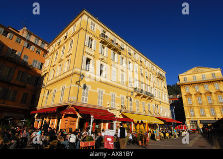 Outdoor cafes in Place Charles Felix, Nice, France Stock Photo