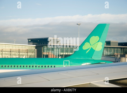 Aer Lingus commercial airline jets at Dublin Airport in Ireland Stock Photo