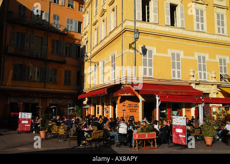 Outdoor cafe in Place Charles Felix, Nice, France Stock Photo