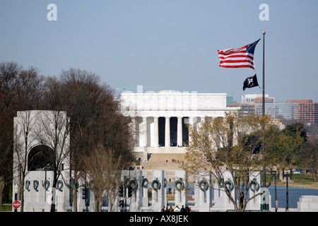 View of National World War II Memorial and Lincoln Memorial, Mall, Washington DC, USA Stock Photo