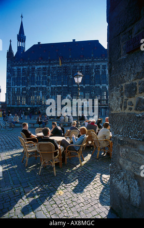 Streetcafé at the Market, Town Hall, Aachen, Nordrhein-Westfalen Germany Stock Photo