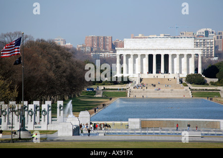 View of National World War II Memorial and Lincoln Memorial, Mall, Washington DC, USA Stock Photo