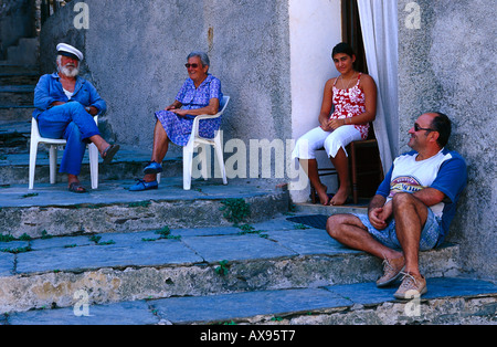 Family, fishing village, Centuri-Port, Cap Corse Corsica, France Stock Photo