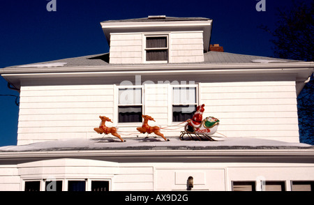 Santa Claus sleigh decoration on US home Stock Photo