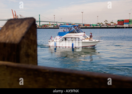 Family leaves Los Angeles Harbor aboard boat for day at sea Not released Stock Photo