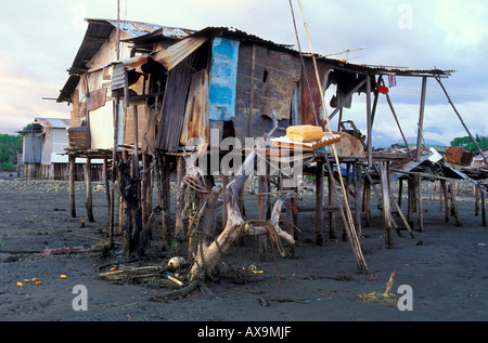 Pile dwelling on the beach at low tide, Port of Quepos, Costa Rica, Central America, America Stock Photo