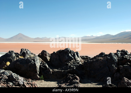 Rocks on the shore of Laguna Colorada in the Eduardo Avaroa Andean Fauna National Reserve, Bolivia, South America Stock Photo