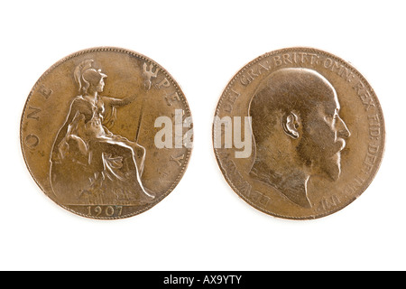 British One Penny Coin (1907) Stock Photo