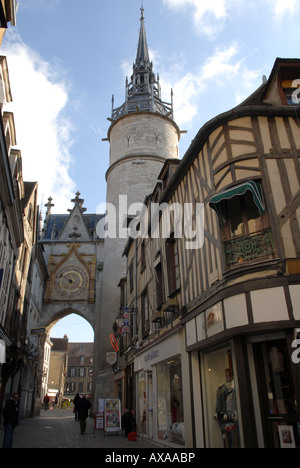 The Tour de I'Horloge with 15th century clockface in Auxerre in Burgundy, France. Stock Photo