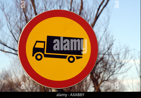 Truck sign forbidding the truck to pass. Stock Photo