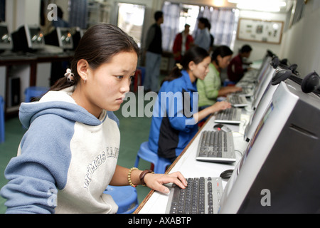 Computer training for Tibetans in exile, India Stock Photo