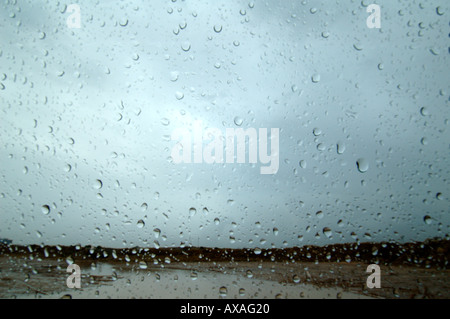 Raindrops on car windshield Stock Photo
