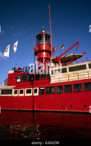 March 19, 2008 - Converted lightship (restaurant and hotel) at Vorsetzen in the German port of Hamburg. Stock Photo
