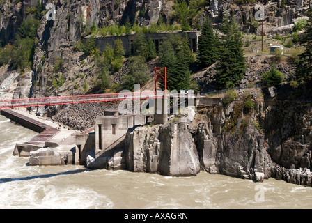 Hells Gate in the Fraser Canyon seen from the Rocky Mountaineer train British Columbia, Canada. Stock Photo