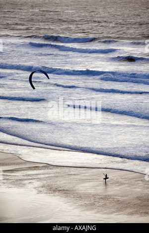 Kite surfers at Watergate Bay near Newquay, Cornwall surf coast waves ...