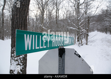 Appalachian Trail WIlley House Station Road Trail during the winter months Located in the White Mountains New Hampshire USA Stock Photo