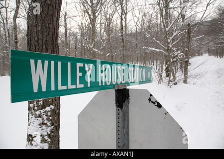 Appalachian Trail WIlley House Station Road Trail during the winter months Located in the White Mountains New Hampshire USA Stock Photo