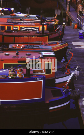 Narrowboats moored at the Gas Street Canal Basin, Birmingham, West Midlands, England, UK Stock Photo