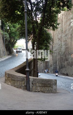 The winding twisty cobbled road leading down to the port at Sorrento from the main piazza/square in the town above Stock Photo
