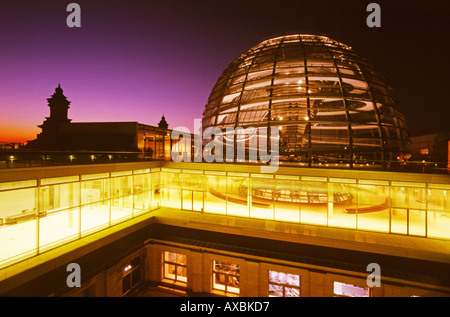 Berlin Reichstag roof terasse dome by Norman Forster twilight Stock Photo