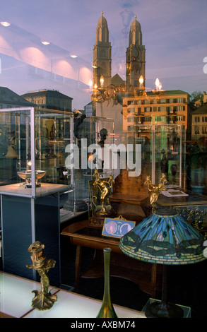 Switzerland Zurich Grossmunster art nouveau shop reflection shop window Stock Photo