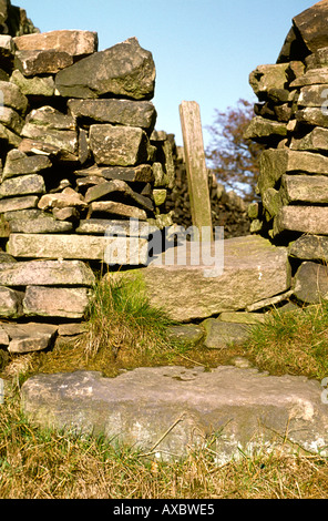 Cheshire Bollington stile over dry stone wall Stock Photo