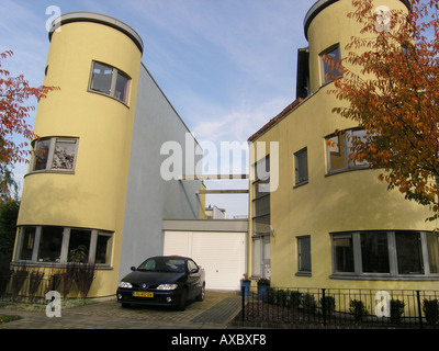 Row of identical semi detached houses in modern architecture Almere Buiten Netherlands Stock Photo