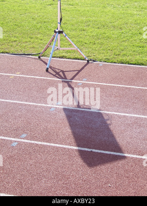 loudspeaker audio system on athletics race track Stock Photo