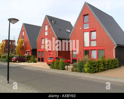 three red detached houses Almere Buiten  Netherlands Stock Photo