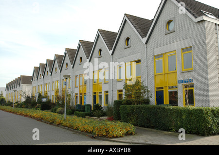 terraced houses in residential area in Almere Buiten with typical architecture Netherlands Stock Photo