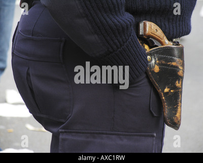 Old revolver in holster of a police officer, USA, Brooklyn, New York Stock Photo