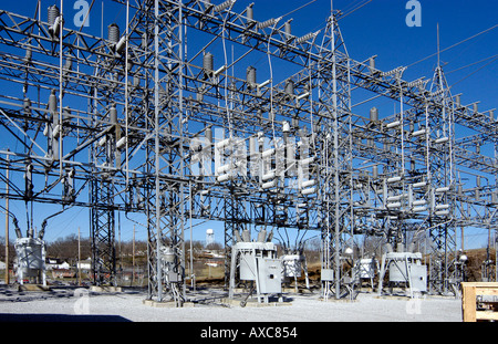Electrical substation distribution power plant with wires and ...