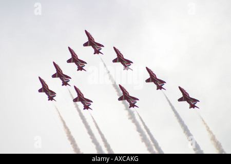 red arrows display team flying formation planes    southport air show Stock Photo