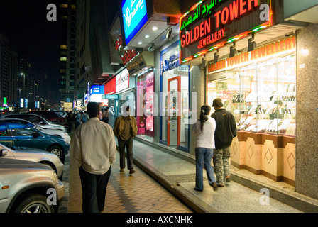 Hamadan Bin Mohamed St at Night Abu Dhabi Stock Photo