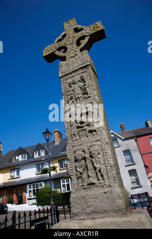 10th Century High Cross, Market Square aka The Diamond, Clones, County Monaghan, Ireland Stock Photo