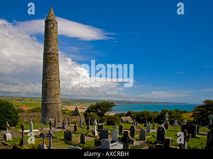 5th Century Round Tower at St Declan's Monastic Site, Ardmore, County Waterford, Ireland Stock Photo