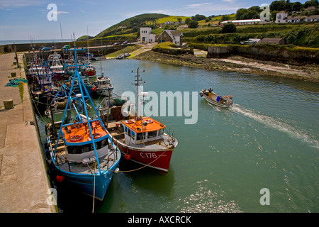 Small fishing boats arriving in Helvick Harbour. An Ring, the Gaeltacht, Irish speaking Area, County Waterford, Ireland Stock Photo