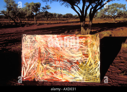 Stunning painting on canvas by Emily Kame Kngwarreye famous Aboriginal artist at Utopia in desert Central Australia Stock Photo