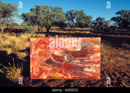 Stunning painting on canvas by Emily Kame Kngwarreye famous Aboriginal artist at Utopia in desert Central Australia Stock Photo